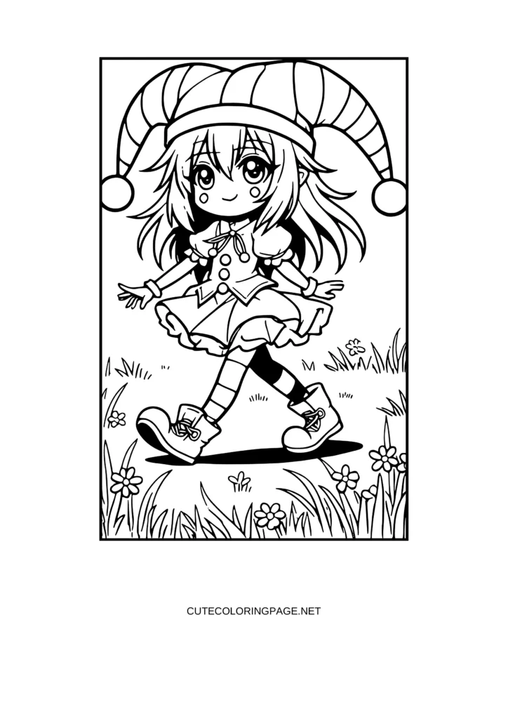 Anime Kuromi Girl walking on grass Coloring Pages