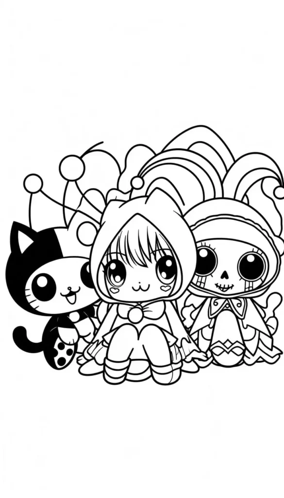 Chococat, anime My Melody Kuromi together Coloring Pages