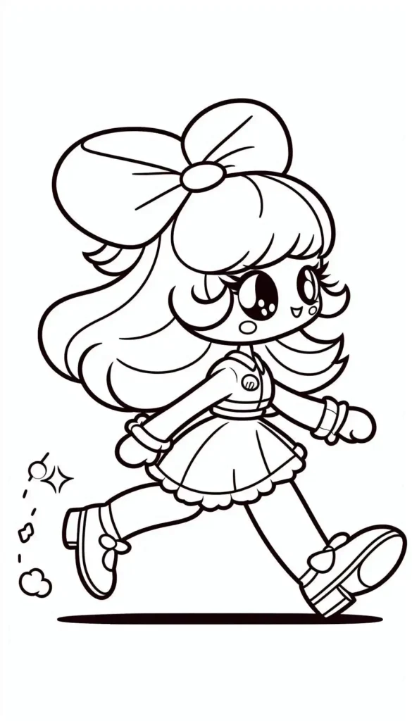 Cute Girl walking fast Coloring Page