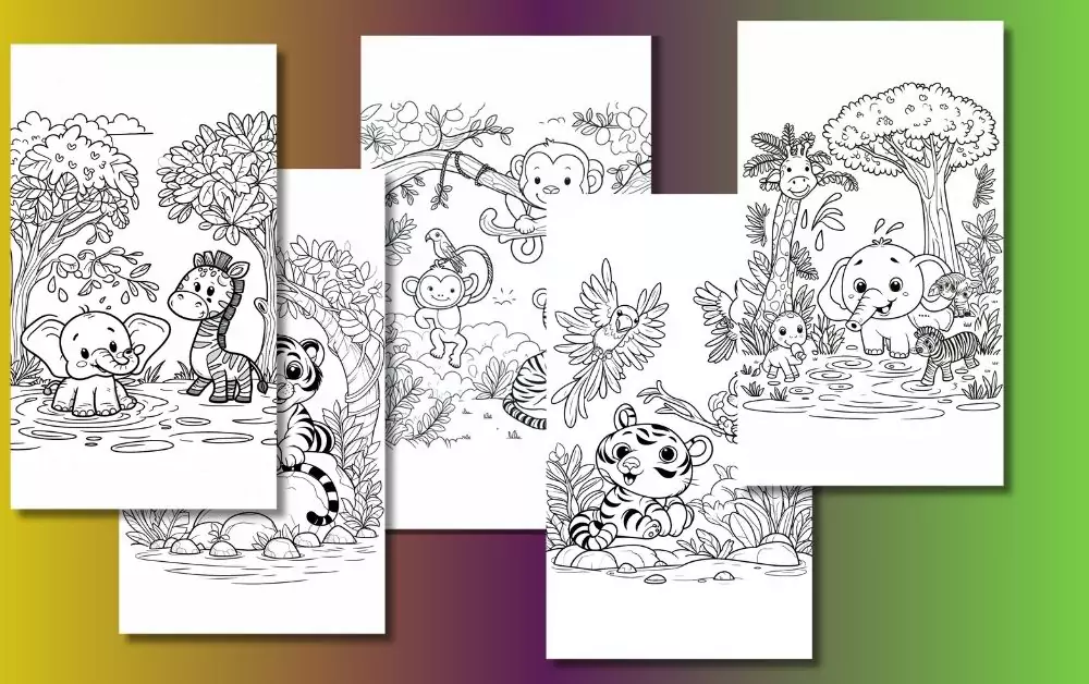 Cute Jungle Coloring Pages For Kids [Free Printable PDFs]