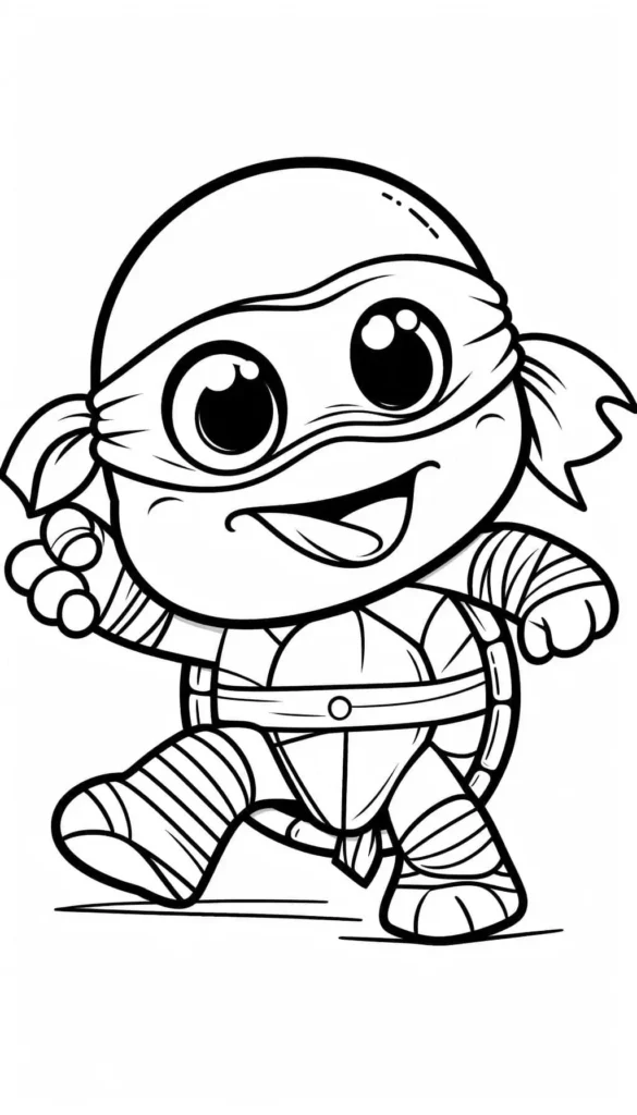 Cute Baby Ninja Turtle Coloring Page - Playful Pose