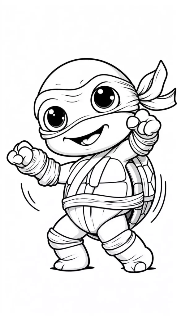 Baby Ninja Turtle Coloring Page - Dancing Pose