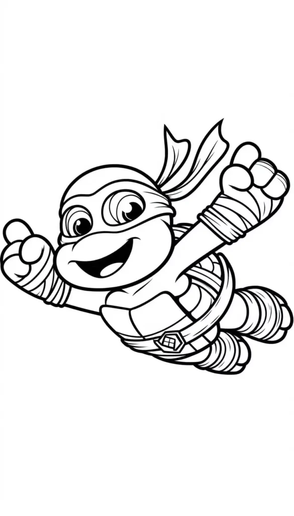 Baby Ninja Turtle Coloring Page - flying Pose