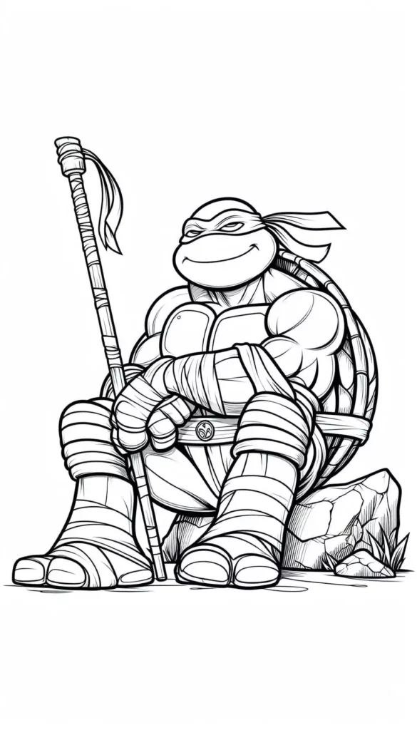 Donatello Ninja Turtle Coloring Pages-sitting with his weapon