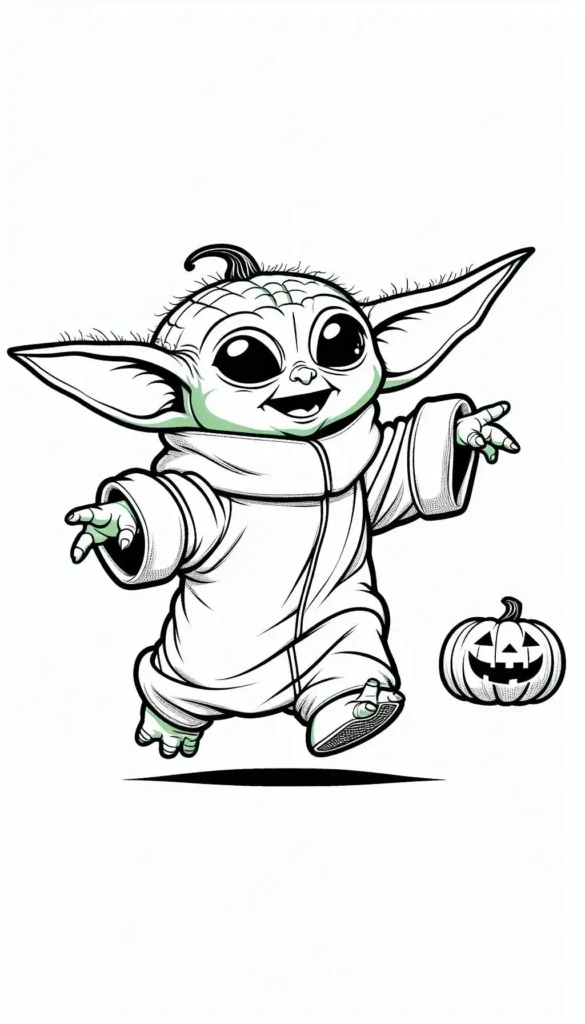 Happy Halloween Baby Yoda To Color