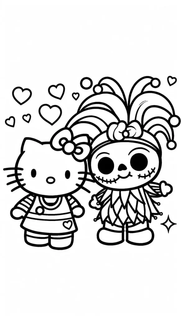 Hello Kitty and decorated Kuromi Coloring Pages