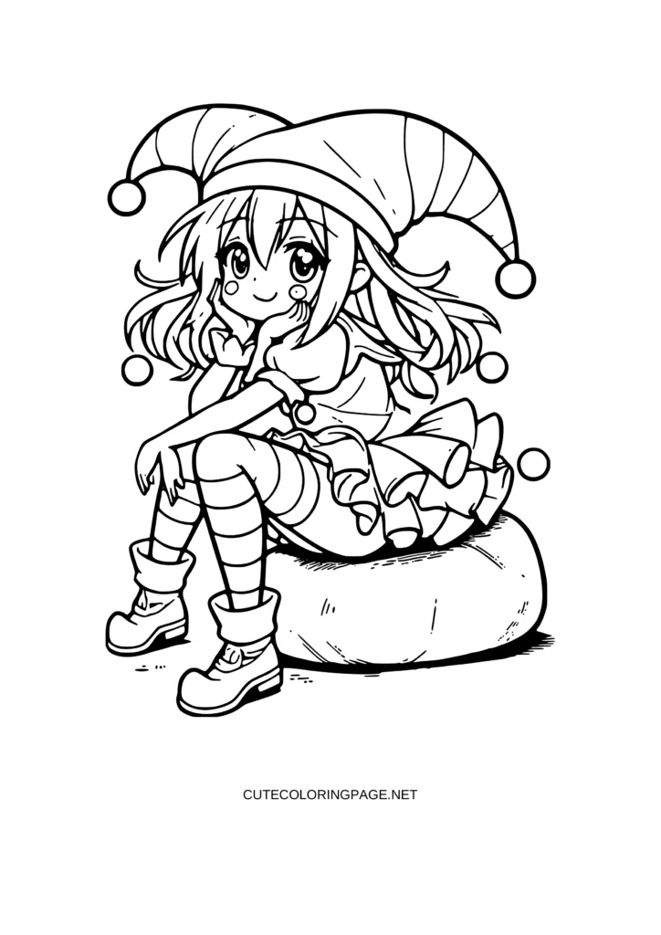 Kuromi Anime Girl sitting on a rock Coloring Pages