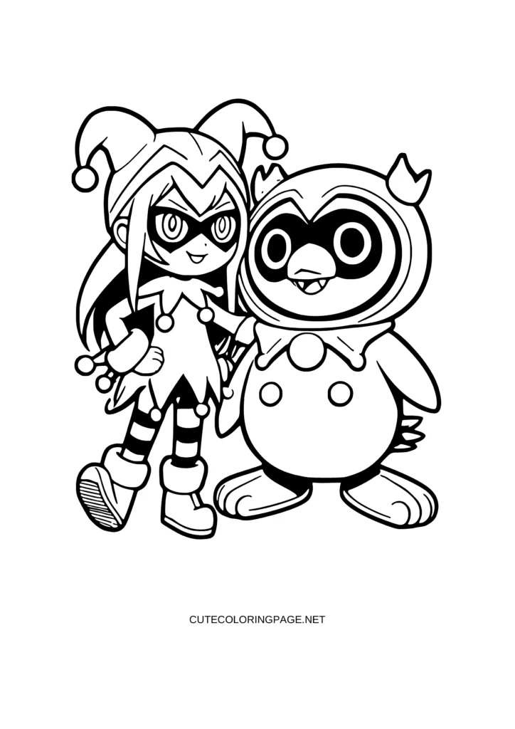 Kuromi and Badtz Maru standing together Coloring Pages