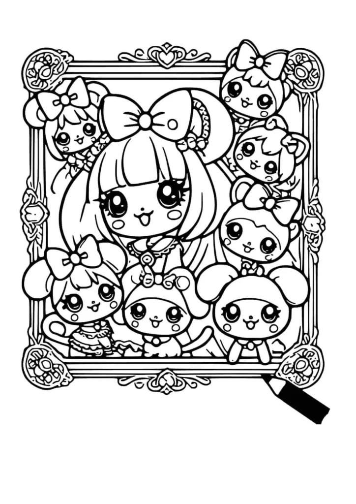 Kuromi and Friends in a Frame Coloring Pages
