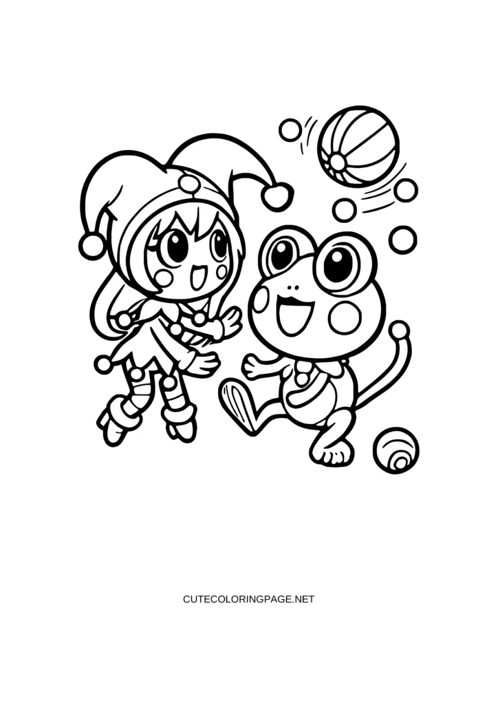 Kuromi and Keroppi playing with the ball Coloring Pages