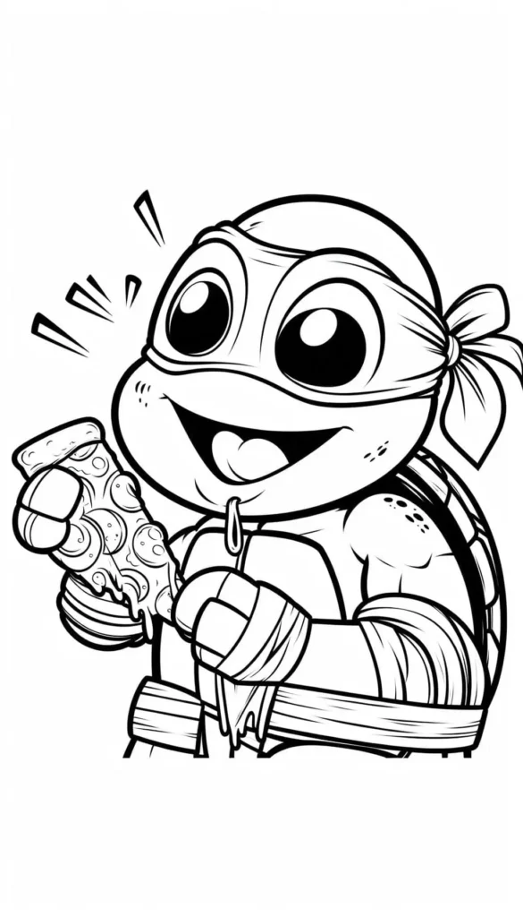 Mikey Ninja Turtle Coloring Pages-Eating pizza