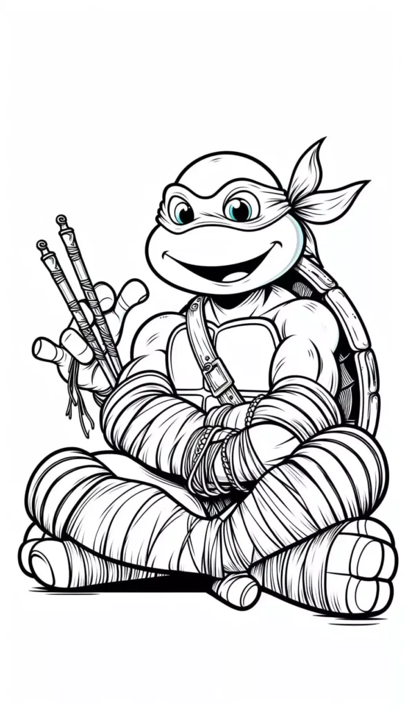 Mikey Ninja Turtle Coloring Pages-sitting happily