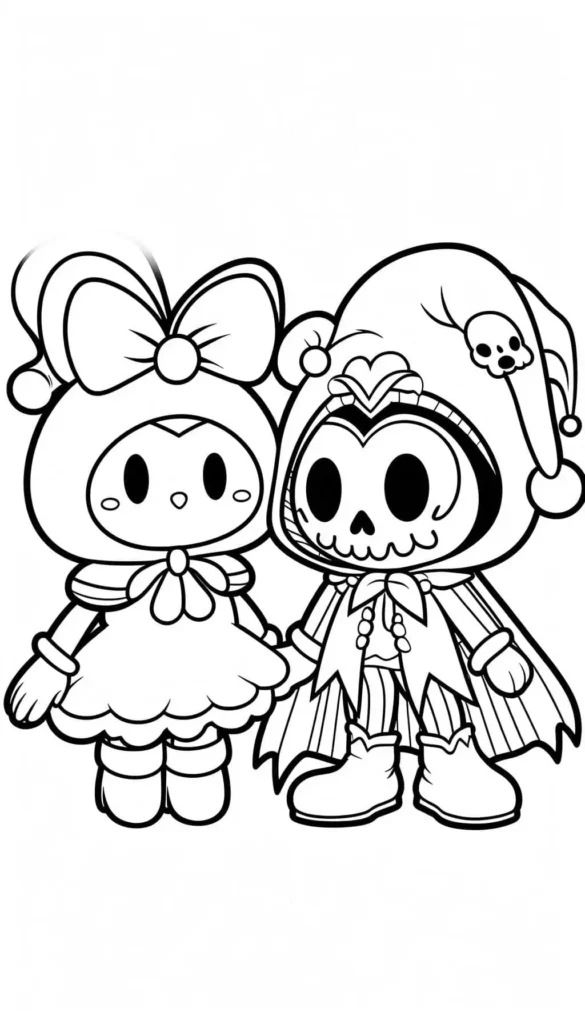My Melody and Kuromi standing together coloring page