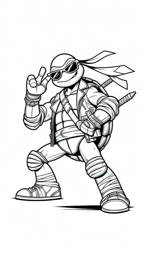 Ninja Turtle Coloring Page - Cool Pose with Sunglasses