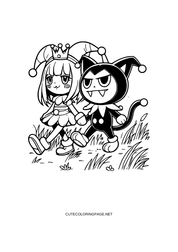 anime Kuromi and Badtz Maru going to home Coloring Pages