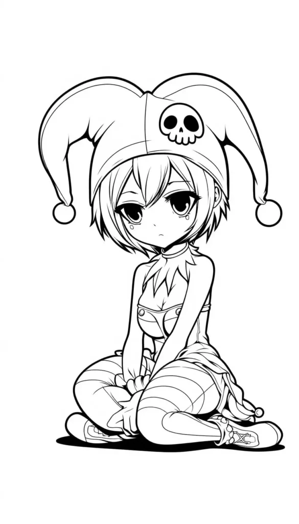 anime Kuromi girl sitting on floor Coloring Pages for adult