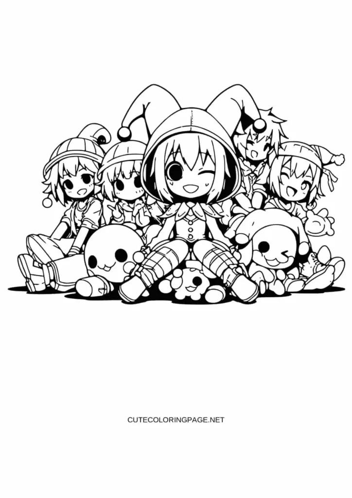 cartoon Kuromi and Friends Sitting Coloring Pages